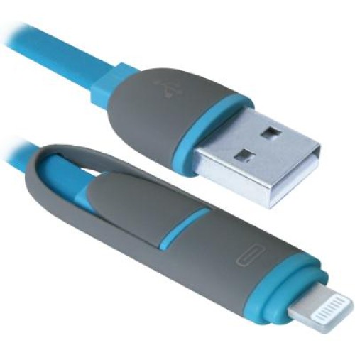 Дата кабель USB10-03BP USB - Micro USB/Lightning, blue, 1m Defender (87487)