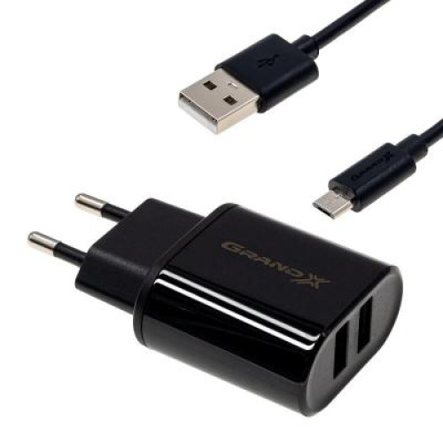 Зарядний пристрій Grand-X CH-15T 5V 2,1A USB Black + cable USB -> Type C, Cu, 4A, TPE (CH-15T)
