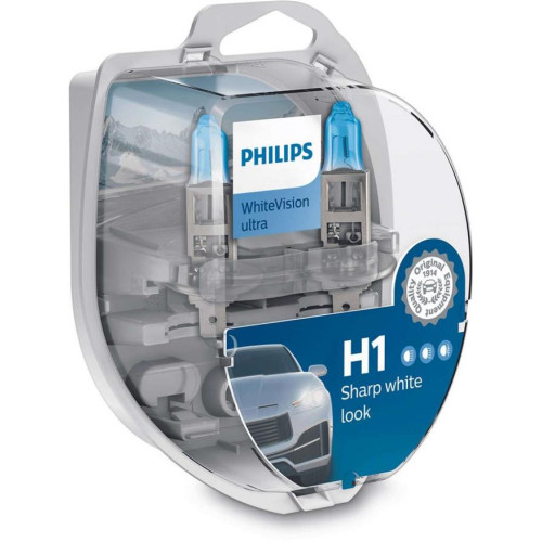 Автолампа Philips H1 WhiteVision Ultra +60%, 3700K, 2шт/блістер (12258WVUSM)