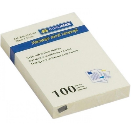 Папір для нотаток BUROMAX with adhesive layer 51х76мм, 100sheets, yellow (BM.2311-01)