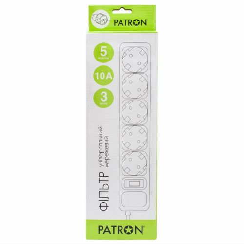 Мережевий фільтр живлення Patron 3m (SP-1053W), 5 розеток White (EXT-PN-SP-1053W)