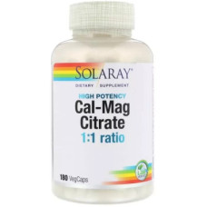 Мінерали Solaray Кальцій І Магній, Cal-Mag Citrate, High Potency, 180 капсул (SOR-04525)