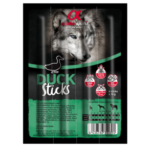 Ласощі для собак Alpha Spirit DOG Sticks Duck напіввологі з качки, палички 40 г (8437013576970)