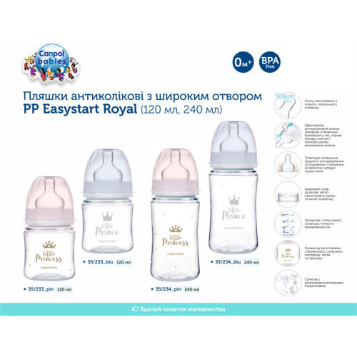 Пляшечка для годування Canpol babies Royal Baby з широким отвором 120 мл Рожева (35/233_pin)