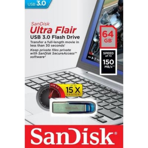 USB флеш накопичувач SANDISK 64GB Ultra Flair Blue USB 3.0 (SDCZ73-064G-G46B)