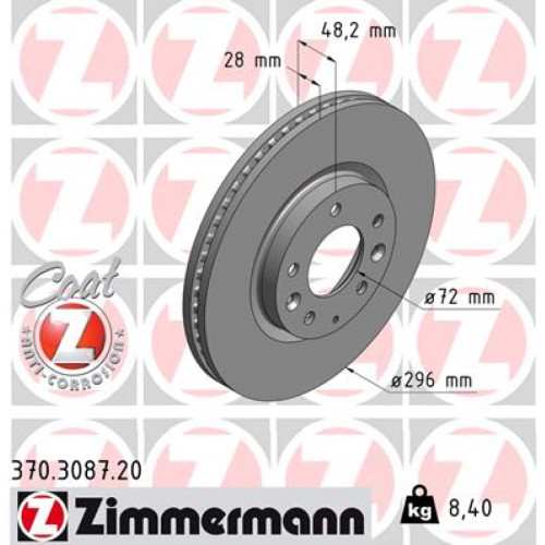 Гальмівний диск ZIMMERMANN 370.3087.20