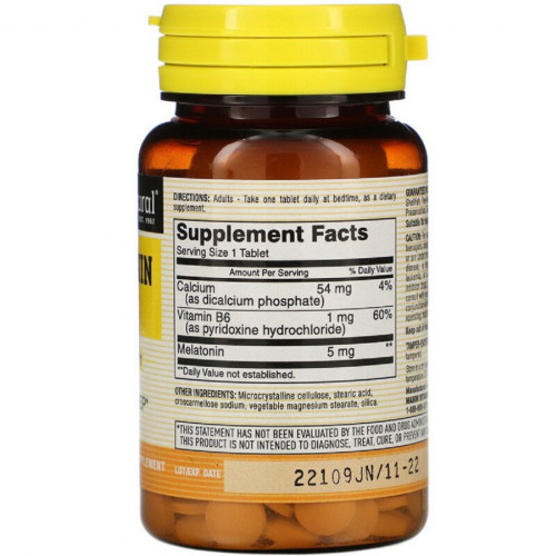 Амінокислота Mason Natural Мелатонін 5 мг, Melatonin, 60 таблеток (MAV-11145)