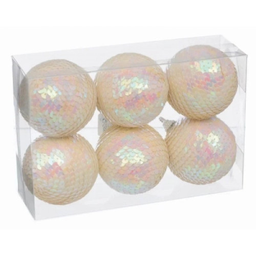Ялинкова іграшка Jumi кульок з блискітками, 6 шт (6 см) айворі (5900410791022)