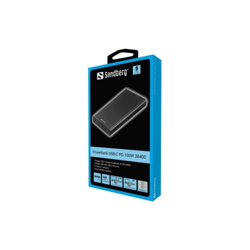 Батарея універсальна Sandberg 38400mAh, PD/100W, QC/3.0, inp:USB-C/Micro-USB, out:USB-A*2 (420-63)