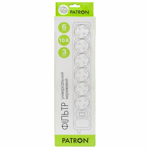 Мережевий фільтр живлення Patron 3m (SP-1063W), 6 розеток White (EXT-PN-SP-1063W)