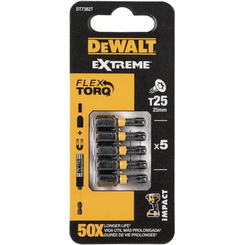 Набір біт DeWALT IMPACT TORSION, ударні, Torx, Т25, L = 25 мм, 5 шт (DT7382T)