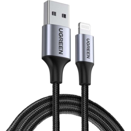 Дата кабель USB 2.0 AM to Lightning 2.0m US199 2.4A Black Ugreen (60158)