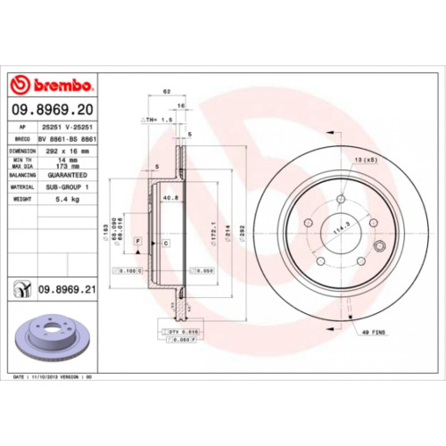 Гальмівний диск Brembo 09.8969.20