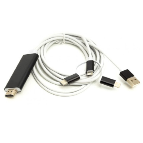 Кабель мультимедійний HDMI (M) to Lightning, Type-C, mirco USB 1.0m PowerPlant (CA911912)