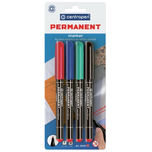 Маркер Centropen Permanent 2846 1 мм, SET 4colors (BLister) (2846/4/BL)