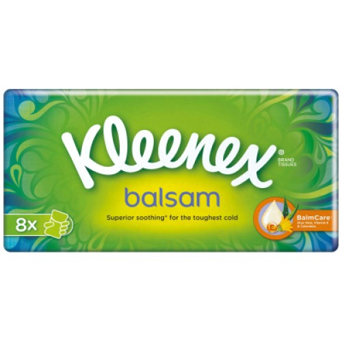 Серветки косметичні Kleenex Balsam тришарові 8 пачок по 10 шт. (5029053002033)