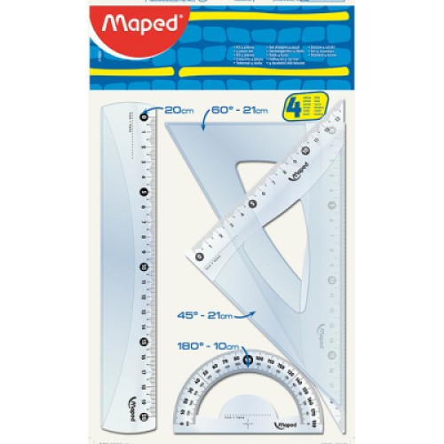 Лінійка Maped набір ESSENTIALS Medium, 20см, 4 предмета, прозорий (MP.242820)