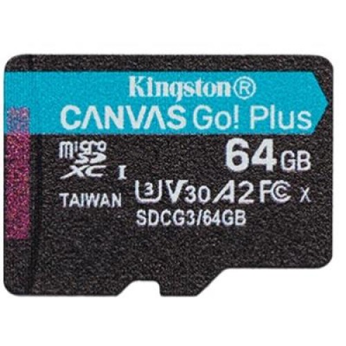 Карта пам'яті Kingston 64GB microSD class 10 UHS-I U3 A2 Canvas Go Plus (SDCG3/64GBSP)