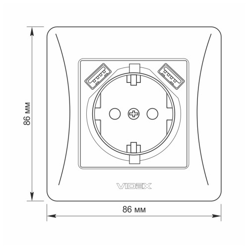 Розетка Videx BINERA 1ая із заземленням і 2USB (VF-BNSK1GU)