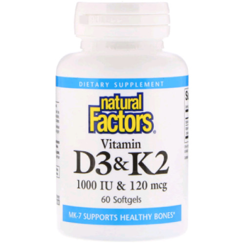 Вітамін Natural Factors Вітамін D3 і К2, Vitamin D3 & K2, 60 гелевих капсул (NFS-01292)