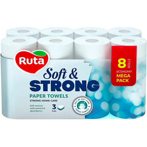 Паперові рушники Ruta Soft & Strong 3 шари 8 рулонів (4820202891079)