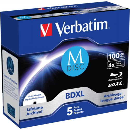 Диск BD Verbatim DL 100GB 4x Lifetime archival M-Disc 5шт Jewel (43834)