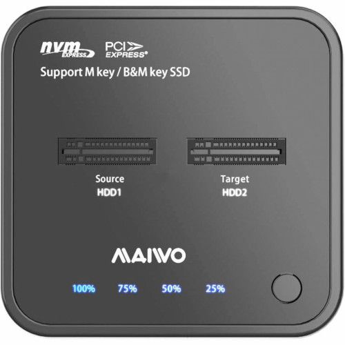 Док-станція для накопичувачів Maiwo 2*NVMe M.2 SSD Key M/B+M USB 3.1 Gen2 Type-C (K3016P)