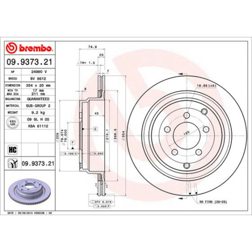 Гальмівний диск Brembo 09.9373.21