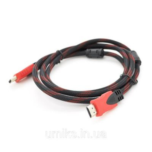 Кабель мультимедійний HDMI to HDMI 10.0m v1.4, OD-7.4mm Black/RED Merlion (YT-HDMI(M)/(M)NY/RD-10m)