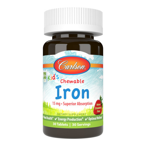 Мінерали Carlson Залізо Дитяче, 15 мг, смак полуниці, Kid's Chewable Iron, 30 жуватий (CL55930)