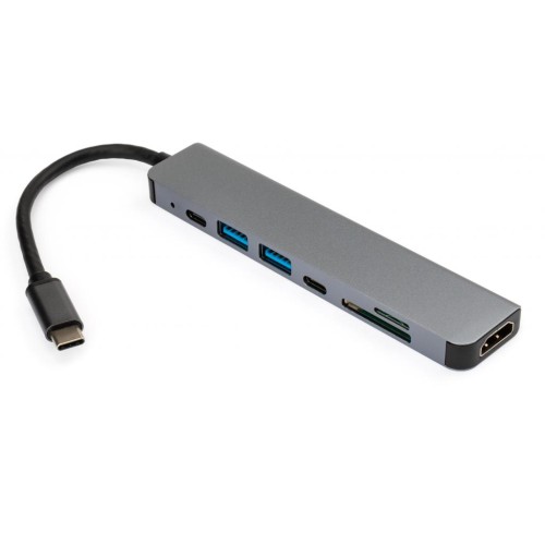 Концентратор Vinga Type-C to 4K HDMI+2*USB3.0+SD+TF+2*PD aluminium (VCPHTC7AL)