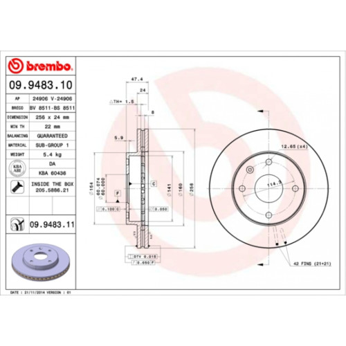 Гальмівний диск Brembo 09.9483.11