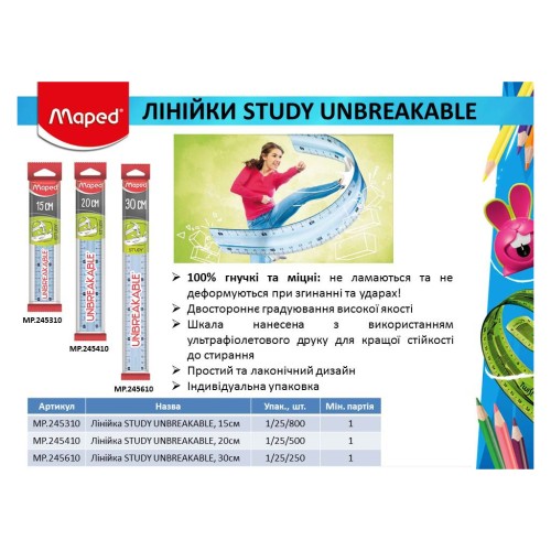 Лінійка Maped STUDY UNBREAKABLE, 15см (MP.245310)