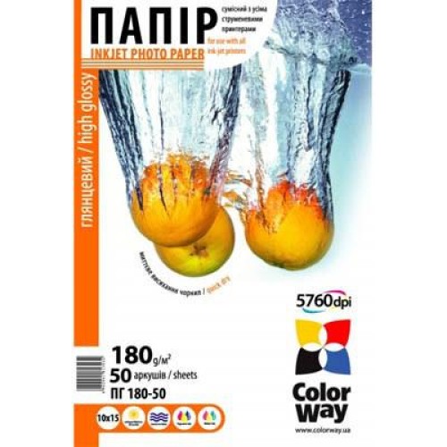 Папір ColorWay 10x15 180г glossy, 50с (PG1800504R)