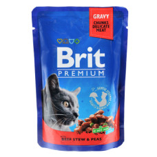 Вологий корм для кішок Brit Premium Cat Pouches with Beef Stew&Peas 100 г (8595602505982)