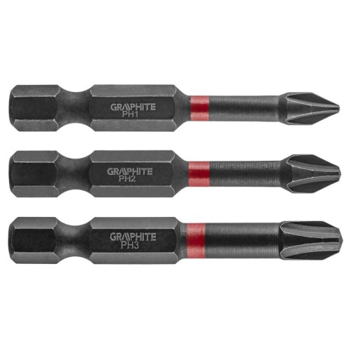 Набір біт Graphite ударні 3 од., 1/4", PH1/2/3 x 50мм, сталь S2 (56H543)