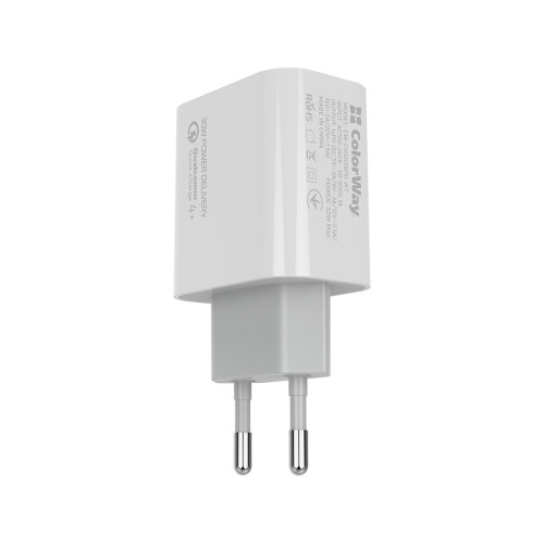 Зарядний пристрій ColorWay PD Port PPS USB Type-C (30W) white (CW-CHS038PD-WT)