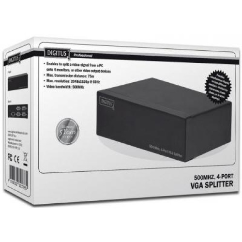 Спліттер DIGITUS VGA Splitter 500MHz (HDSUB 15/M * 4, HDSUB 15/F * 1) (DS-42110)