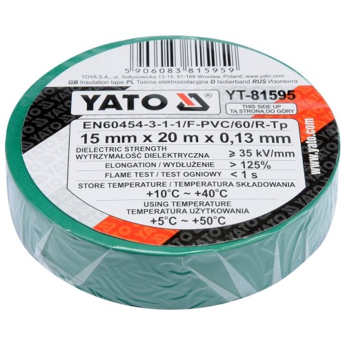 Ізоляційна стрічка Yato 20м х 15мм зелена (YT-81595)