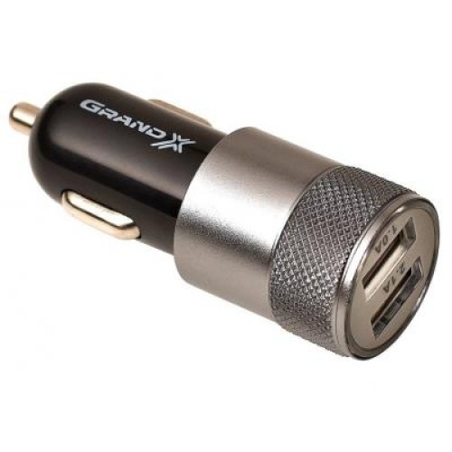 Зарядний пристрій Grand-X car 2,1A, 12-24V, Black 2USB 5V/2.1A (CH-26)