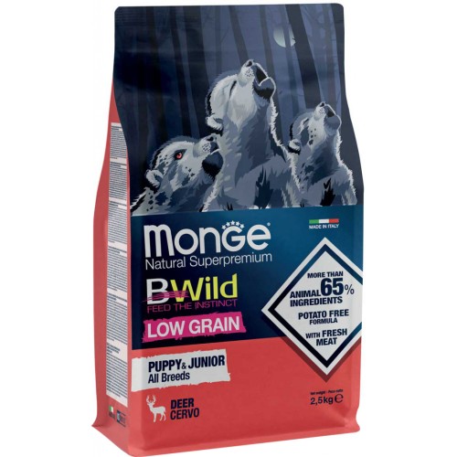 Сухий корм для собак Monge Dog Bwild Low Grain Puppy&Junior оленина 2.5 кг (8009470011853)