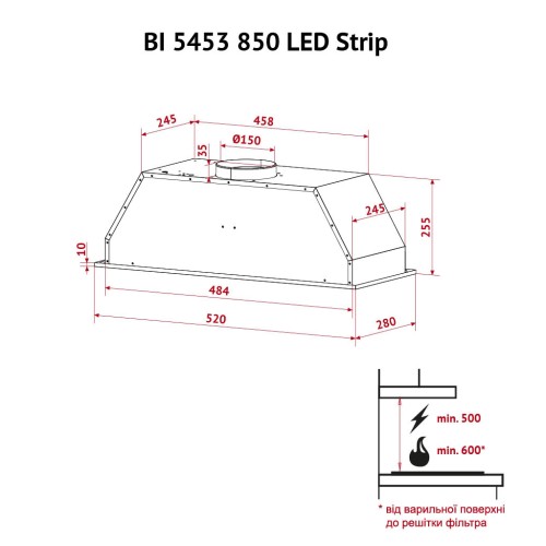 Витяжка кухонна Perfelli BI 5453 BL 850 LED Strip