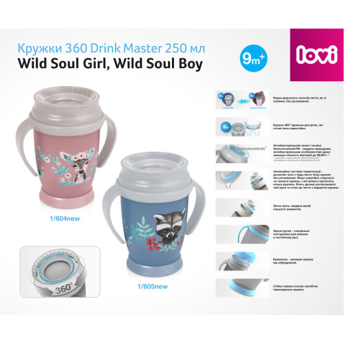 Поїльник-непроливайка Lovi 360 Drink Master Wild Soul Boy 250 мл (1/605new)