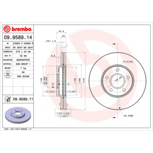 Гальмівний диск Brembo 09.9589.14