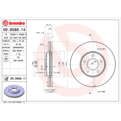 Гальмівний диск Brembo 09.9589.14