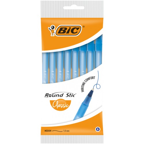 Ручка масляна Bic Round Stic, синя, 8шт в блістері (bc928497)