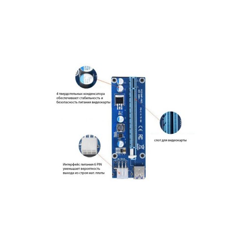 Райзер PCI-E x1 to 16x 60cm USB 3.0 Cable SATA to 6Pin Power v.006C Dynamode (RX-riser-006c 6 pin)