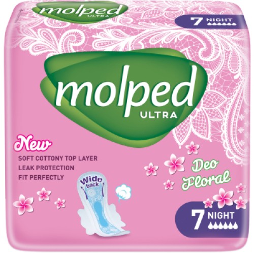 Гігієнічні прокладки Molped Ultra Night Deo Floral 6 крапель 7 шт. (8690536839636)