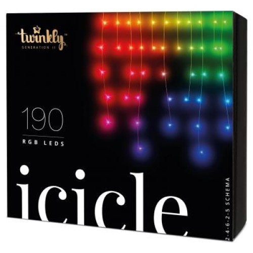 Гірлянда Twinkly Smart LED Icicle RGB 190, BT+WiFi, Gen II, IP44 кабель прозо (TWI190STP-TEU)