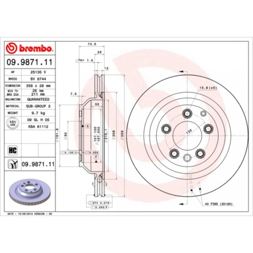 Гальмівний диск Brembo 09.9871.11